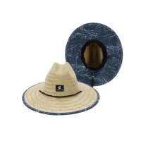 Panama Lifeguard Straw Summer Wind Pattern Beach Hat - Navy Blue