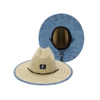 Panama Lifeguard Straw Summer Tropic Pattern Beach Hat - Blue