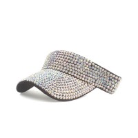 Rhinestones Visor Empty Top Adjustable Golf Beach Cap - Black White