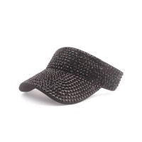 Rhinestones Visor Empty Top Adjustable Golf Beach Cap - Black