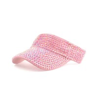 Rhinestones Visor Empty Top Adjustable Golf Beach Cap - Pink