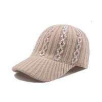 Adjustable Cardigan Knitted Wool Winter Baseball Cap with Rhinestones - Beige