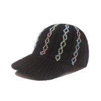 Adjustable Cardigan Knitted Wool Winter Baseball Cap with Rhinestones - Black