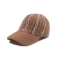 Adjustable Cardigan Knitted Wool Winter Baseball Cap with Rhinestones - Coffee
