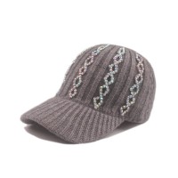 Adjustable Cardigan Knitted Wool Winter Baseball Cap with Rhinestones - Gray