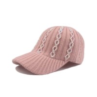 Adjustable Cardigan Knitted Wool Winter Baseball Cap with Rhinestones - Pink