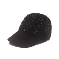 Adjustable Knitted Wool Winter Baseball Cap with Rhinestones - Black