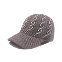 Adjustable Knitted Wool Winter Baseball Cap with Rhinestones - Gray
