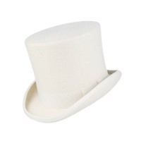 Satin Lined Old Fashion Costumes Magician British 6.7 inch Cylinder Top Hat - White