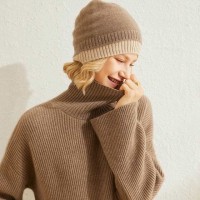 Earmuffs 100% Cashmere Knitted Windproof Snow Thicker Warm Winter Hat - Camel
