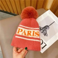 Paris Knitted Furry Pompon Wool Winter Hat - Pink
