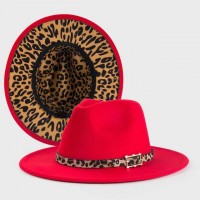 Jazz Party Leopard Straps Old Fashion Pimp Hat - Red