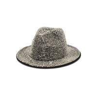 Old Fashion Rhinestone Jazz Party Fedora Hat - Beige