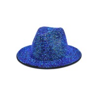 Old Fashion Rhinestone Jazz Party Fedora Hat - Blue