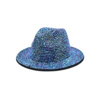 Old Fashion Rhinestone Jazz Party Fedora Hat - Light Blue