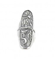 Bohemian Vintage Totem Ring with Cactus, Sun, Moon, Skull, and Bird