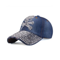 Pirate Skull Adjustable Baseball Cap with Rhinestones - Blue