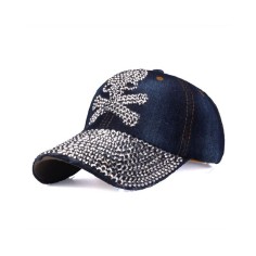 Pirate Skull Adjustable Baseball Cap with Rhinestones - Dark Blue