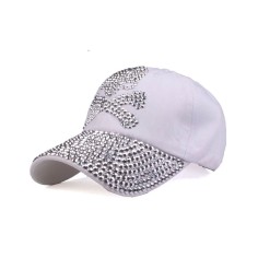 Pirate Skull Adjustable Baseball Cap with Rhinestones - White