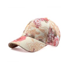 Flower Print Adjustable Baseball Cap - Red