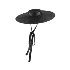 Flat Cartwheel Straw Summer Beach Fashion Hat - Black