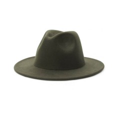 Old Fashion Wide Brim Wool Felt Fedora Hat - Army Green