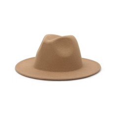 Old Fashion Wide Brim Wool Felt Fedora Hat - Camel