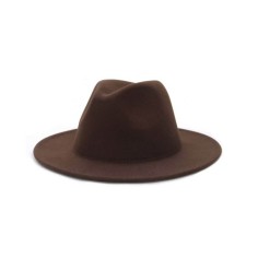 Old Fashion Wide Brim Wool Felt Fedora Hat - Coffee
