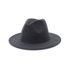 Old Fashion Wide Brim Wool Felt Fedora Hat - Dark Gray