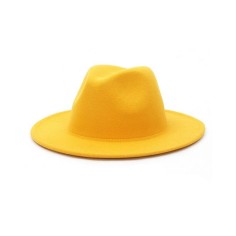 Old Fashion Wide Brim Wool Felt Fedora Hat - Yellow