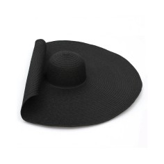 Oversized Straw Summer Brim Summer Sun Beach Hat - Black