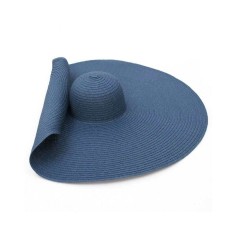 Oversized Straw Summer Brim Summer Sun Beach Hat - Jeans Blue