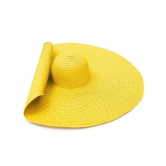 Oversized Straw Summer Brim Summer Sun Beach Hat - Yellow