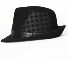 Porkpie Rustic Diamond Pattern Style Hat - Black