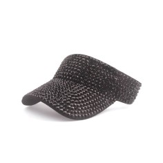 Rhinestones Visor Empty Top Adjustable Golf Beach Cap - Black