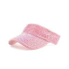 Rhinestones Visor Empty Top Adjustable Golf Beach Cap - Pink