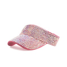 Rhinestones Visor Empty Top Adjustable Golf Beach Cap - Rose Red