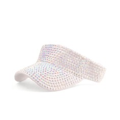 Rhinestones Visor Empty Top Adjustable Golf Beach Cap - White