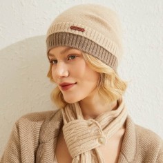 Earmuffs 100% Cashmere Knitted Windproof Snow Thicker Warm Winter Hat - Beige
