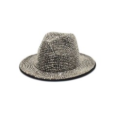 Old Fashion Rhinestone Jazz Party Fedora Hat - Beige