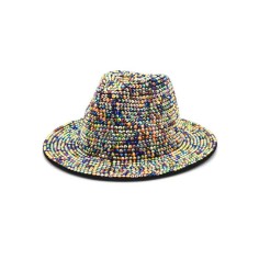Old Fashion Rhinestone Jazz Party Fedora Hat - Multicolor