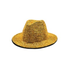 Old Fashion Rhinestone Jazz Party Fedora Hat - Yellow