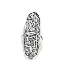 Bohemian Vintage Totem Ring with Cactus, Sun, Moon, Skull, and Bird