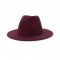 Old Fashion Wide Brim Wool Felt Fedora Hat - Burgundy