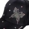Flower Butterfly Star Adjustable Baseball Cap with Rhinestones - Black