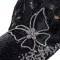 Flower Butterfly Adjustable Baseball Cap with Rhinestones - Black