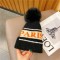Paris Knitted Furry Pompon Wool Winter Hat - Black