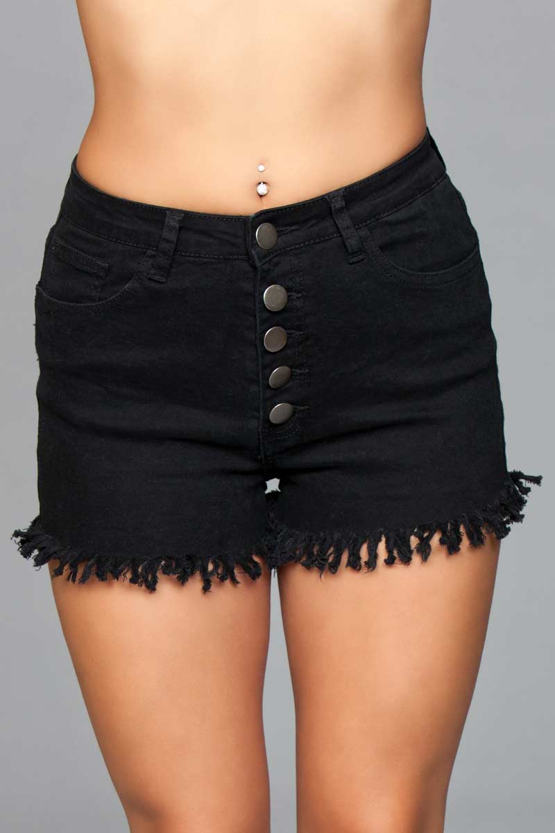 BeWicked J9BK Fringed Button Up Shorts Black in Shorts and Skirts