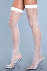1931 Nylon Fishnet Thigh Highs White