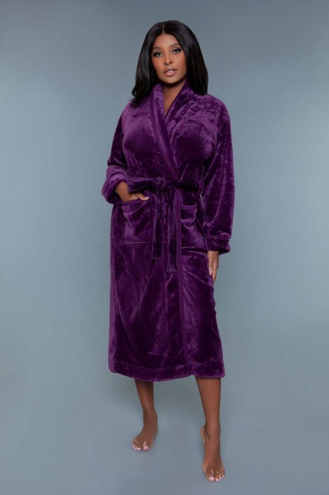 2260 Helena Plush Robe Purple - Full-length plush robe with self-tie waist closure 100% Polyester Machine Wash cold with like colors. Do not Bleach. Tumble dry low. Do not Iron. Do not Dry Clean. BW polybag packaging with BW hangtag, and UPC stickers in Swimwear, Bikinis, Monokinis, Robes